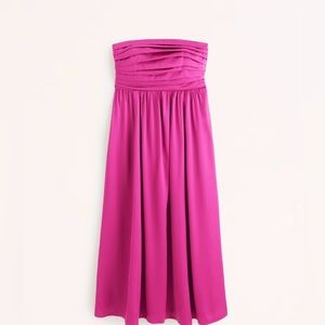 ABERCROMBIE & FITCH Emerson Ruched Strapless Midi Dress in Pink